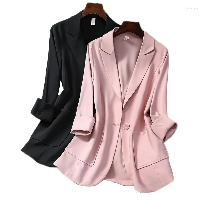 Kvinnors kostymer 2023 Spring Summer Thin Suit Jacket Plus Size Women's A Buckle Casual Blazer Female 3/4 Hylsa ett stycke Ytterkläder 4XL