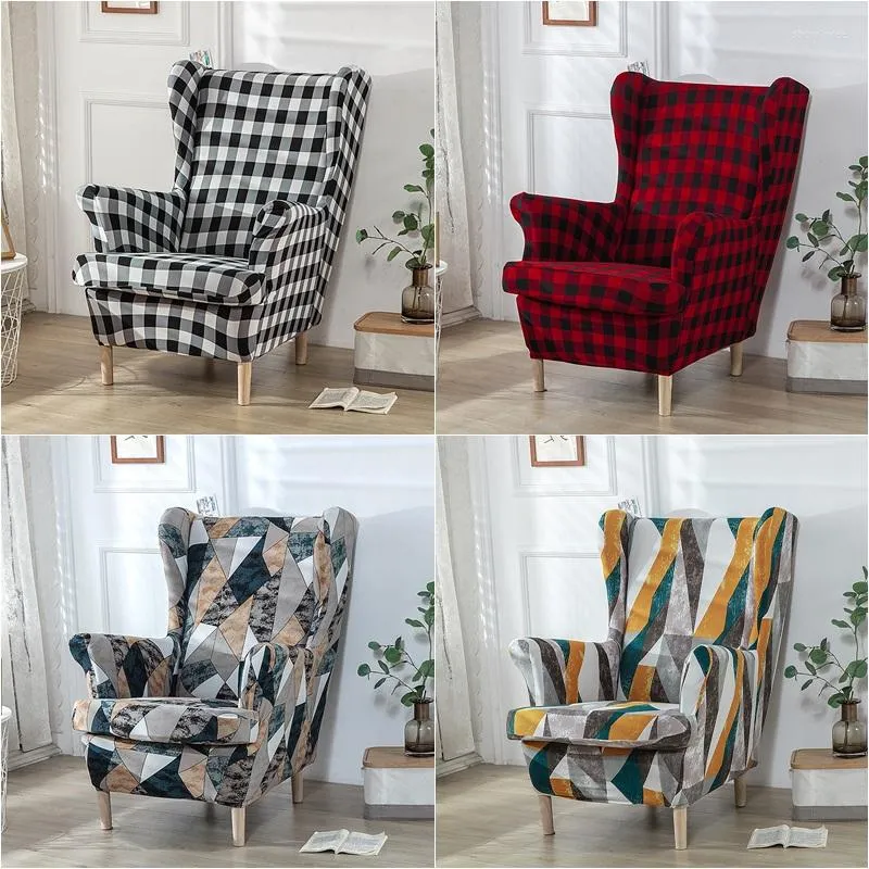 Stuhlhussen, geometrischer Wingback-Bezug, Stretch-Spandex-Sesselbezug, nordisches abnehmbares Einzelsofa mit Sitzkissen