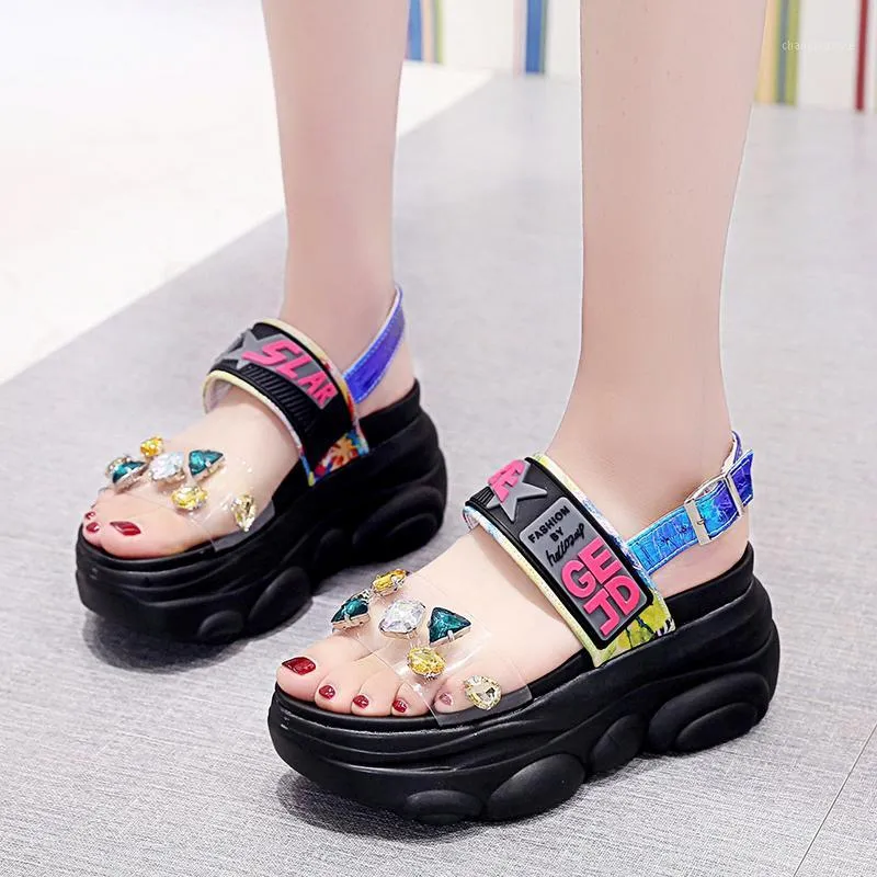 Sandaler Rimocy Women Wedge Platform med Crystal PVC High Heels Gladiator Shoes Woman Summer Fashion Yellow Sandalias Mujer 2023