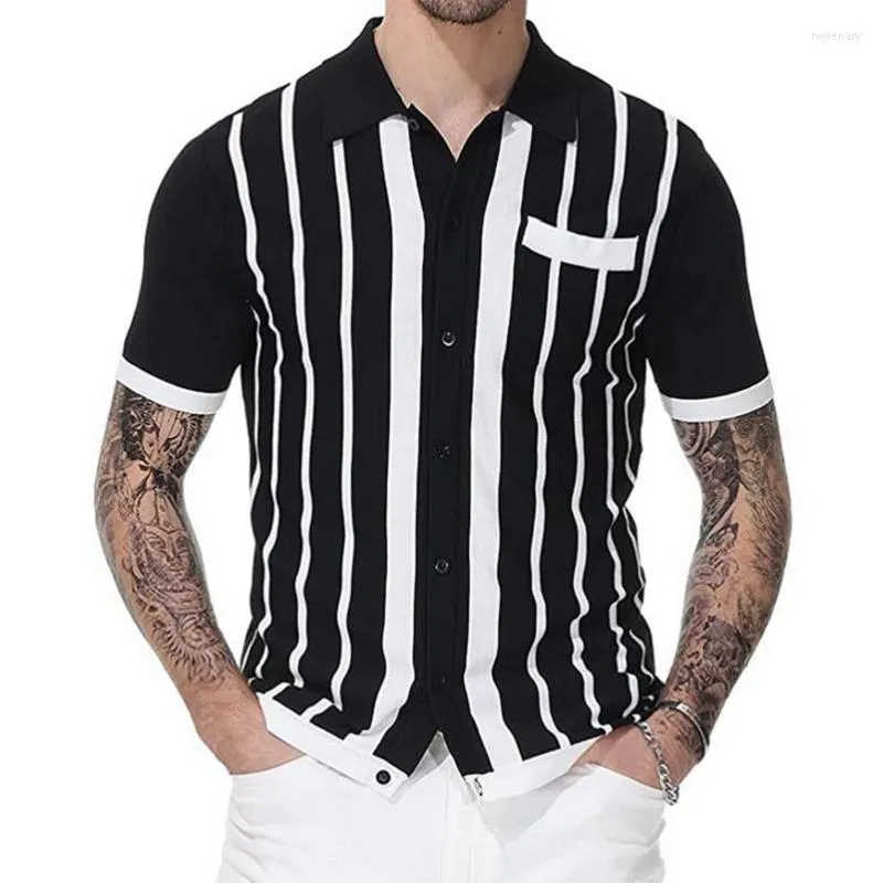 남성용 폴로 남성 여름 검은 줄무늬 스웨터 짧은 슬리브 슬림 비즈니스 폴로 셔츠