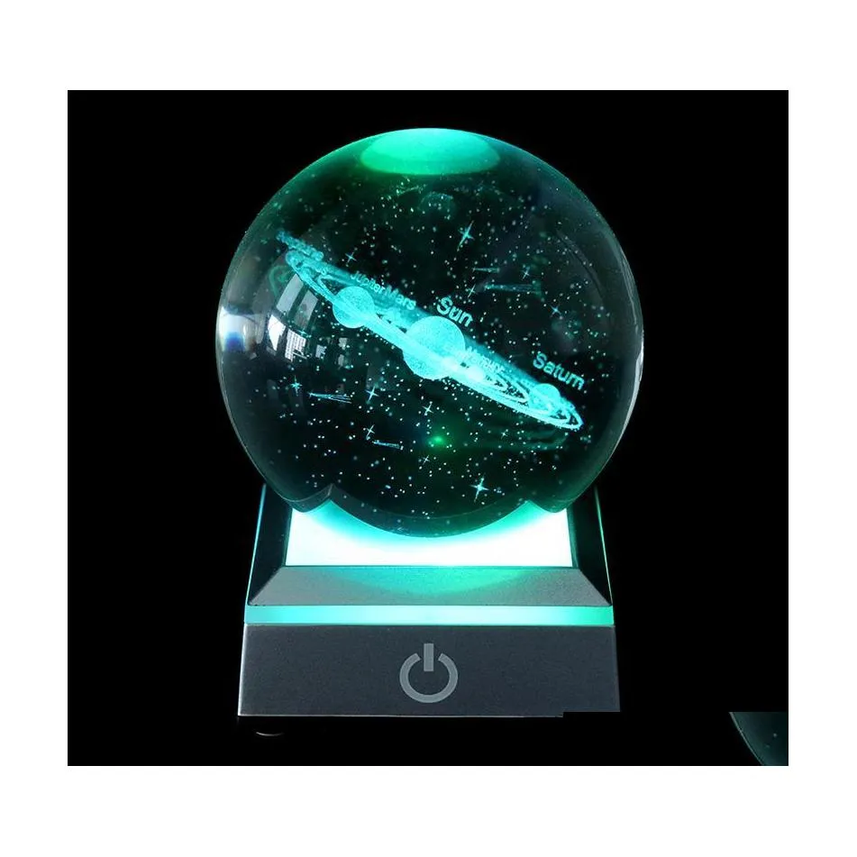 Nyhetsartiklar 60 cm/80 cm K9 Crystal Solar System Planet Globe 3D Laser Graved Sun Ball med Touch Switch LED Light Base Astronomy D DHRNJ