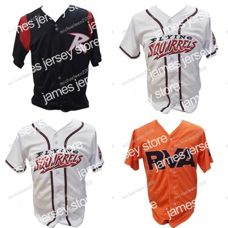 Бейсбольные майки Мужские ричмондские белки-летяги Белые черные оранжевые рубашки на заказ с двойной строчкой Бейсбольные майки высокого качества