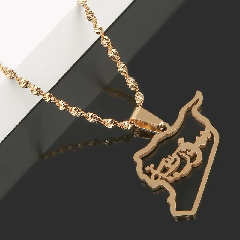 Colares de pingente de aço inoxidável cor de ouro Síria Mapa Colar Trendy Outline Chain JewelryPendant