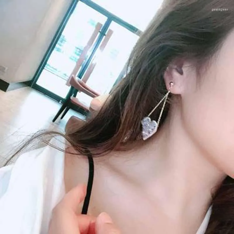 Stud Earrings Fashion S925 Silver Needle Color Love Crystal Temperament Alloy Simple Long Women's Aesthetic Trend Jewelry