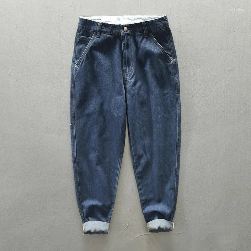 Herrbyxor mode denim män bomull japan koreansk stil grå blå svart jeans avslappnade lösa byxor för manlig 2023 vår