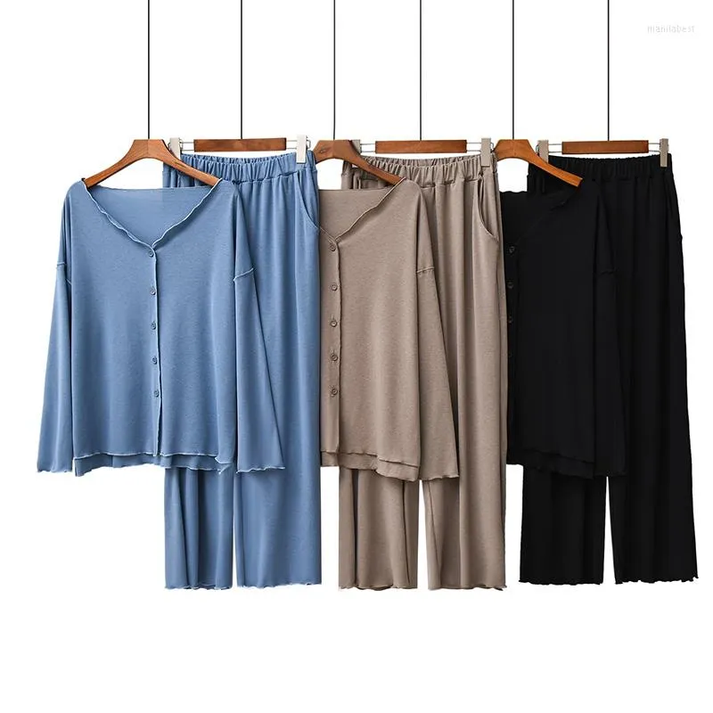 Vêtements de nuit pour femmes 2023 automne dames pyjamas ensemble confort couleur unie femmes Sexy col en v Homewear 2 pièces à manches longues pantalon tenue décontracté