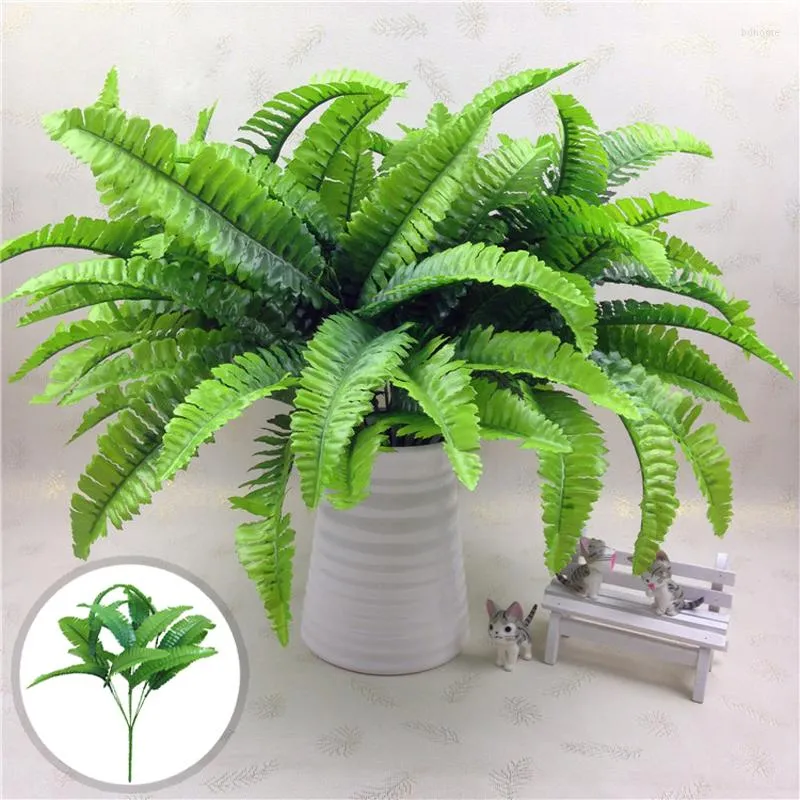 Decorative Flowers 7 Fork Simulation Fern Grass Green Plant Artificial Persian Leaves Flower Wall Hanging Plants Home Wedding Shop Decor