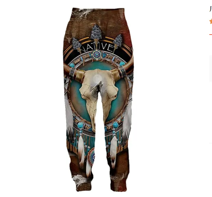 Hip Hop Sportwear Punk Casual Lose Männer Cool Print Native Indian Wolf 3d Hosen 007
