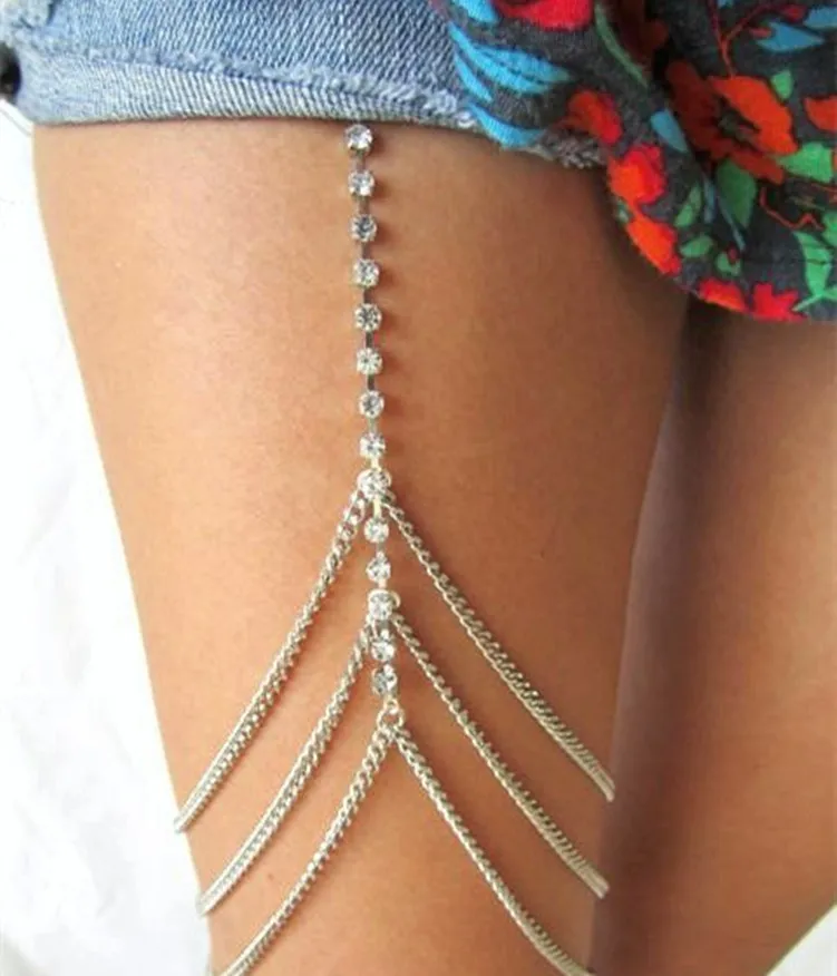 Anklets Thigh Chains Jewelry for Women Sexy Leg Fashion Multilayer Crystal Gold Chain