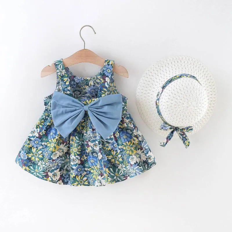 Meisje jurken peuter meisjes zomer kinderen kleding mouwloze bowknot brievenhoedgeborene babykleding jurk