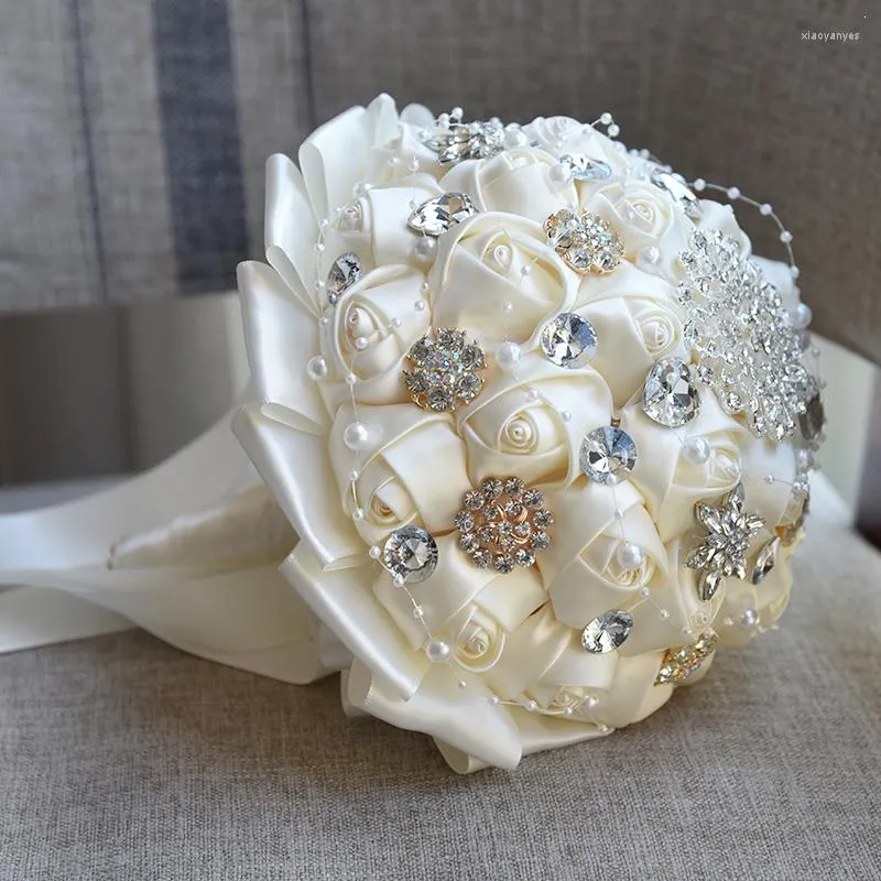 Decoratieve bloemen EST Aangekomen Cream CrystalArtificial Wedding Bridemaid Bouquets voor decoratie