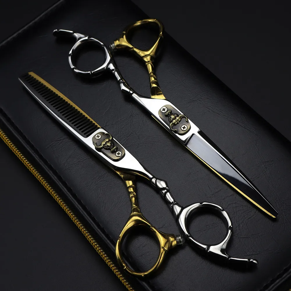 Ножницы для волос Профессионал Япония 440C Сталь 6 -дюймовая голова для волос с бычьей головкой.