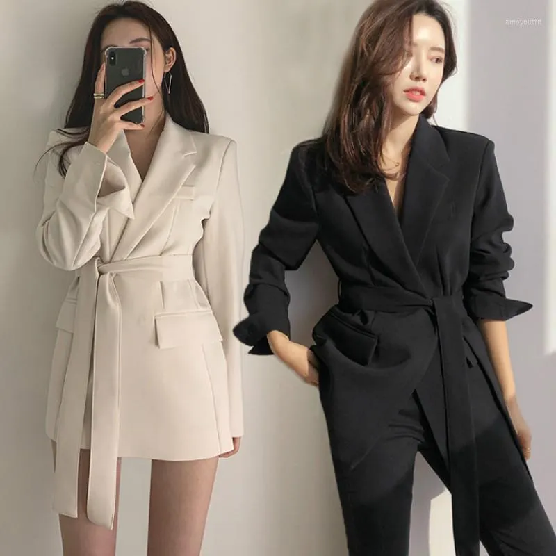 여자 정장 2023 패션 슬림 여자 긴 재킷 정장 고품질 한국어 버전의 가을 단색 숙녀 blazer