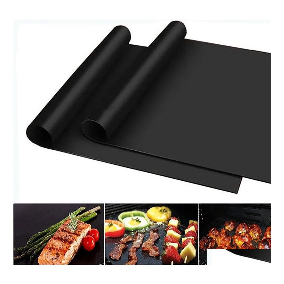 BBQ-Werkzeuge Zubehör Grillmatte Langlebiger Antihaft-Grill 40 x 33 cm Kochblätter Mikrowellenherd Outdoor-Werkzeug Drop-Lieferung nach Hause GA Dhv3Z