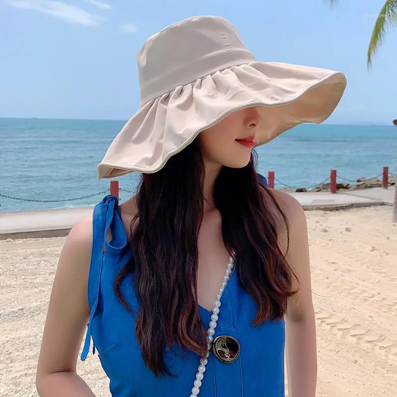 Geniş Memlu Şapkalar Yaz Büyük Vinil Güneşlik Açık Katlanabilir Kova Kadın Anti-uv güneş şapka güneş kremi plajı gündelik moda bayanlar