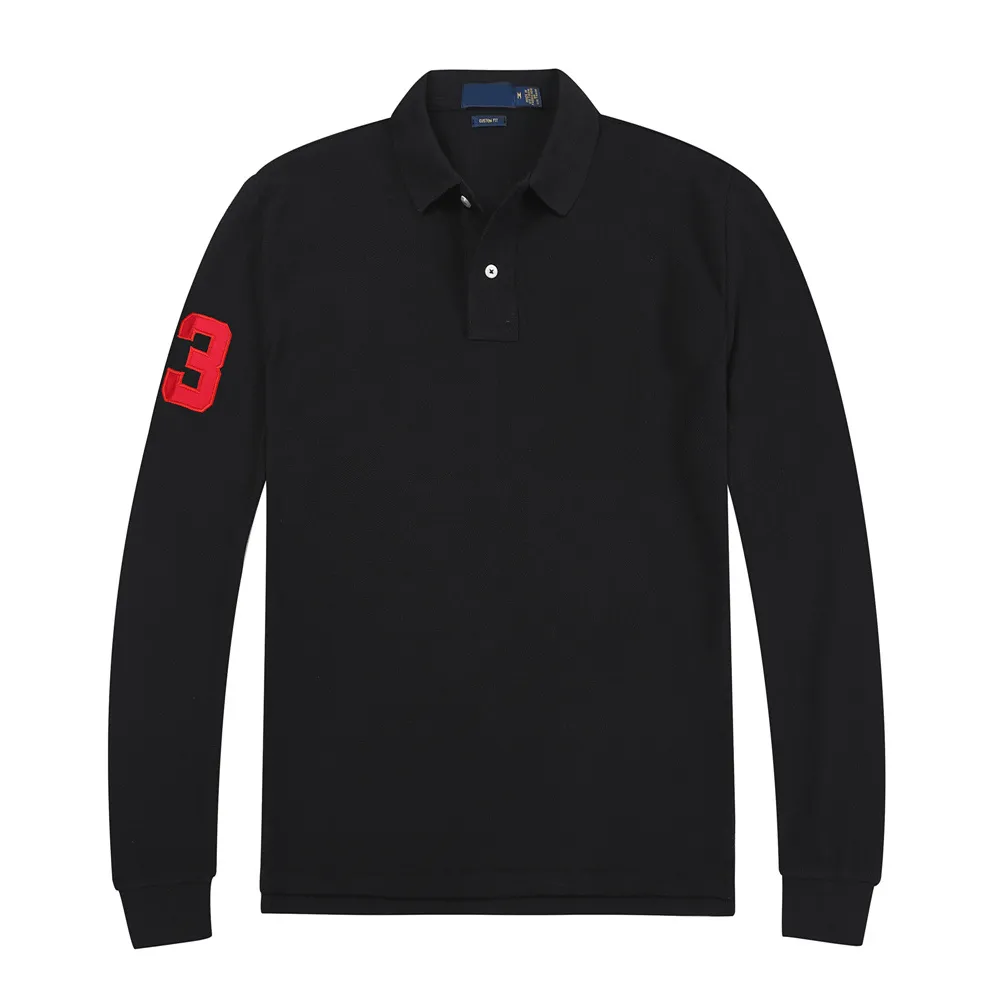 Polos pour hommes chemises à manches longues chemisier T-shirt Design vêtements de couleur unie bouton de cou tout-match printemps et automne décontracté homme haut coton Polo petit cheval 631