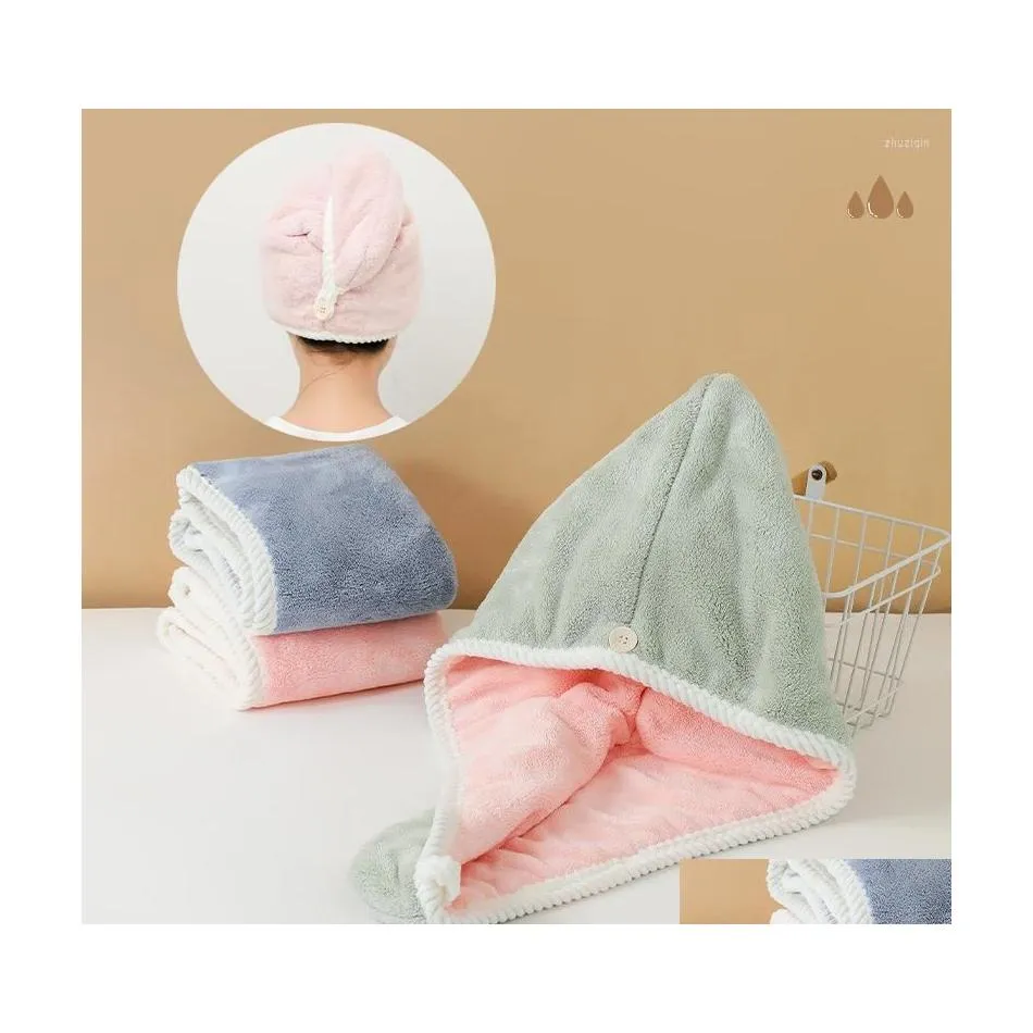 Toalla engrosada de doble capa Coral Fleece Magic Hair Dry Cap para mujeres niñas Baño Sombreros de baño Secado rápido Soft Lady Turban Drop D Dh4Le