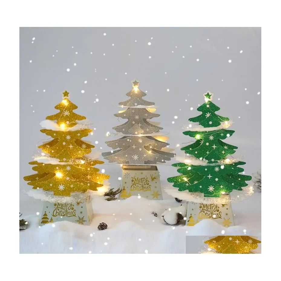 Greeting Cards Card For Kids Wife Husband 3D Golden Warm Lights Christmas Tree Decorate Dec Year Drop Delivery Home Garden Festive P Dho6D