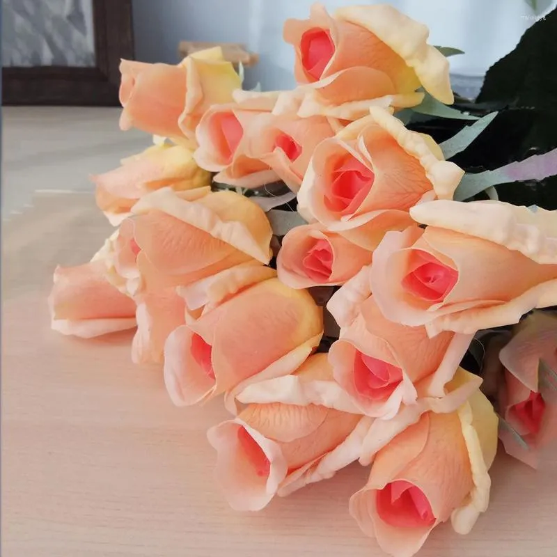 Fleurs décoratives 10 pièces/lot, Simulation d'une branche unique, Rose en soie, bourgeon au toucher réel, cadeau de saint-valentin, décoration de maison de luxe pour mariage