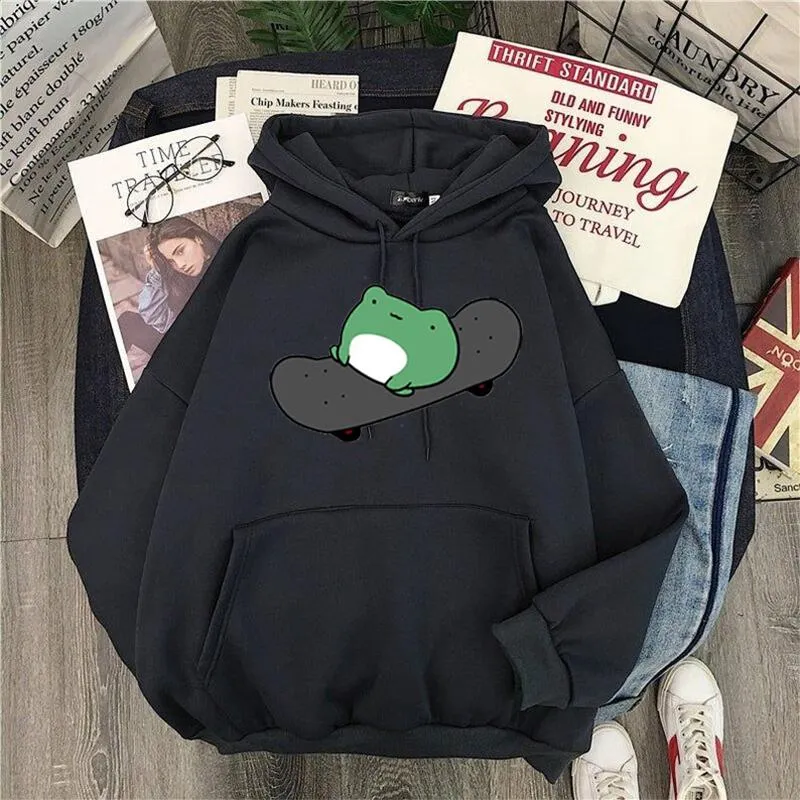 Kvinnors hoodies tröjor våren skateboard grodor överdimensionerade tröjor män och harajuku varm pullover kvinnors koreansk stil