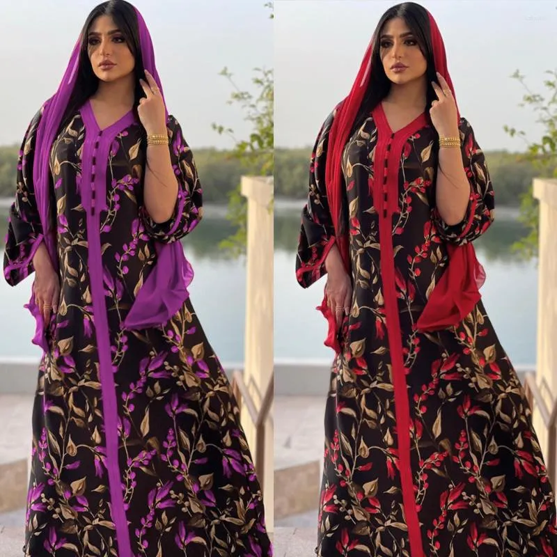 Etniska kläder Abaya Turkiet Malaysia Long Kaftan Robe Muslim Fashion Hijab Dress Bohemian Floral Kimono Arabiska islamiska kläder Damer