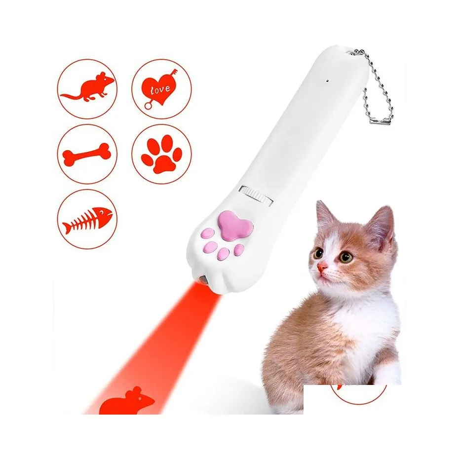 Brinquedos de cachorro Chews Recarreg￡vel proje￧￣o LED CAT CAT MTIPATTERN Infravermelho UV Purple Light Borbed Borty Funny Gatos Stick Mascotas Access Dhwvt