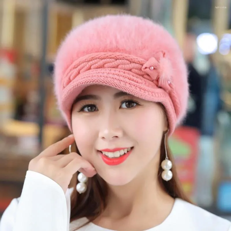 Ball Caps Women Knitted Hat Stylish Winter Plush Stretch Coldproof Streetwear Beret Peaked