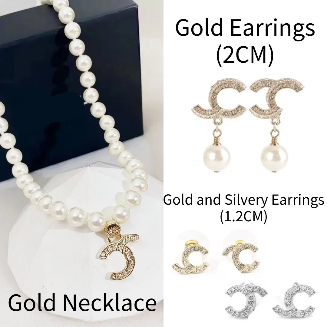 Pearl Necklace Designer Jewelry Set Pendant Necklaces Stud Earrings Diamond crystal Gold Silver Fashion Link Chain Mini Size Stud Earring Gift No Fading No Allergy