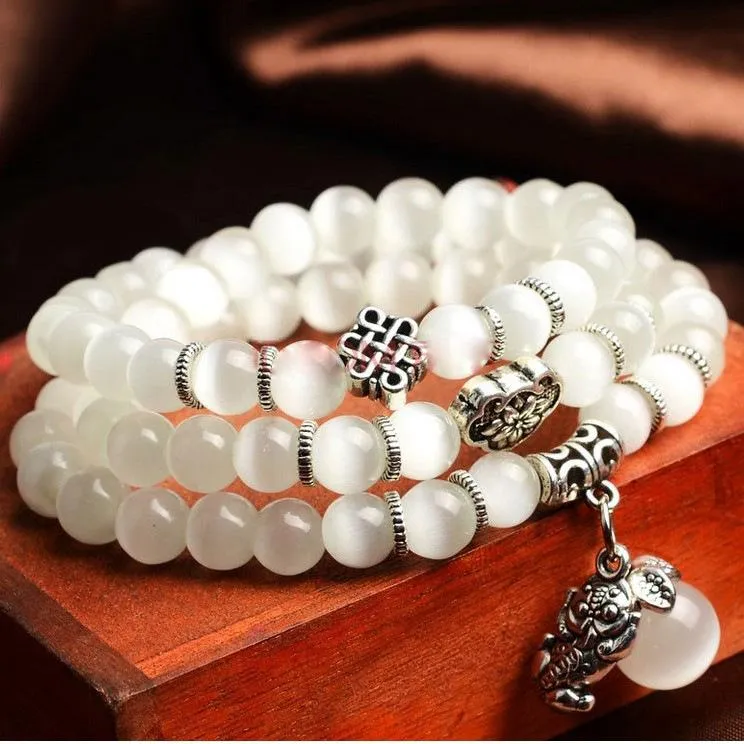 Strand Yoga Perline di opale naturale Bracciale in pietra per donne Brave Buddha Charm Braccialetti da uomo vintage Gioielli di moda Fili di perline a goccia