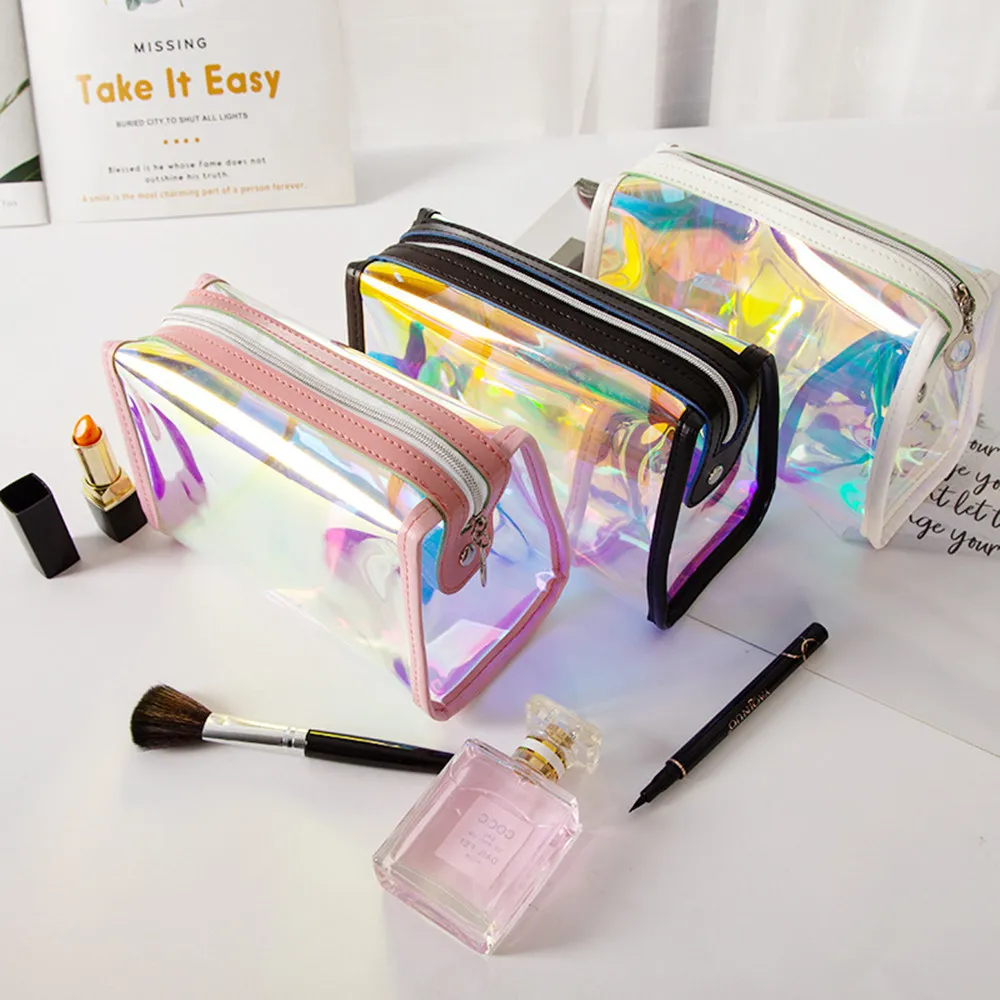 De gros! Bag de maquillage trapézoïdal TPU TPU Sac de maquillage laser éblouissant Sac de maquillage transparent portable sac d'organisateur de maquillage transparent par Express A0052