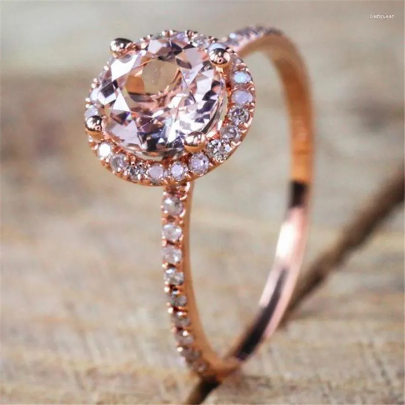 Anéis de casamento 1PC Europa e os Estados Unidos Ring Rose Rose Gold Color Micro Inlay Jóias ou Mulher Elegante