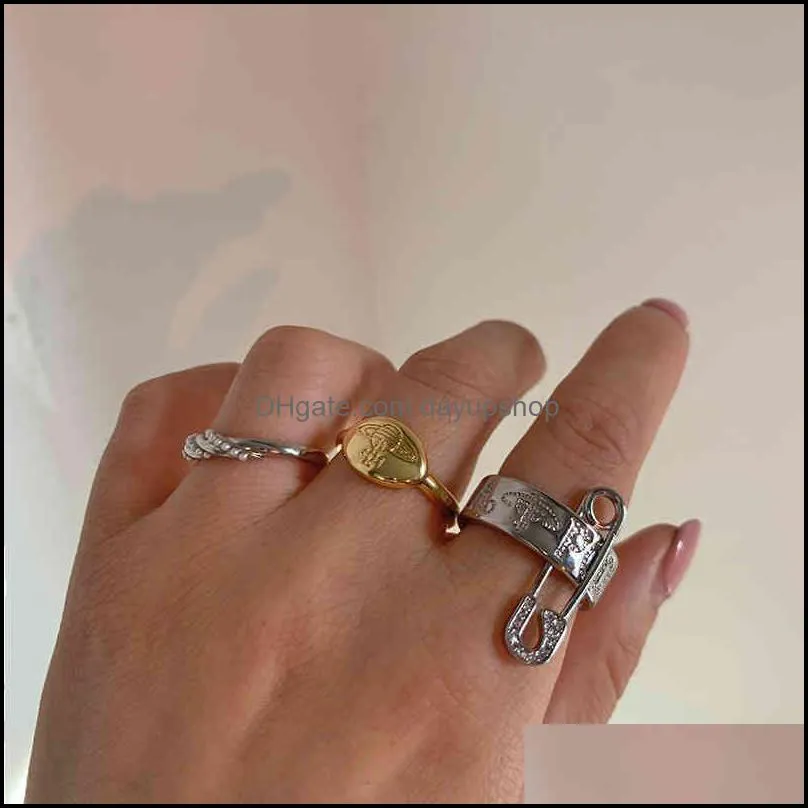 ins hot selling jewelry 925 silver saturn ring new accessories punk designer pin lettering fashion women band rings
