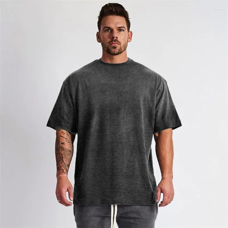 Męskie koszule Tem Summer 2023 Koszula do biegania moda solidna fitness Men Hip Hop krótki rękaw Casual Cotton Top Streetwear