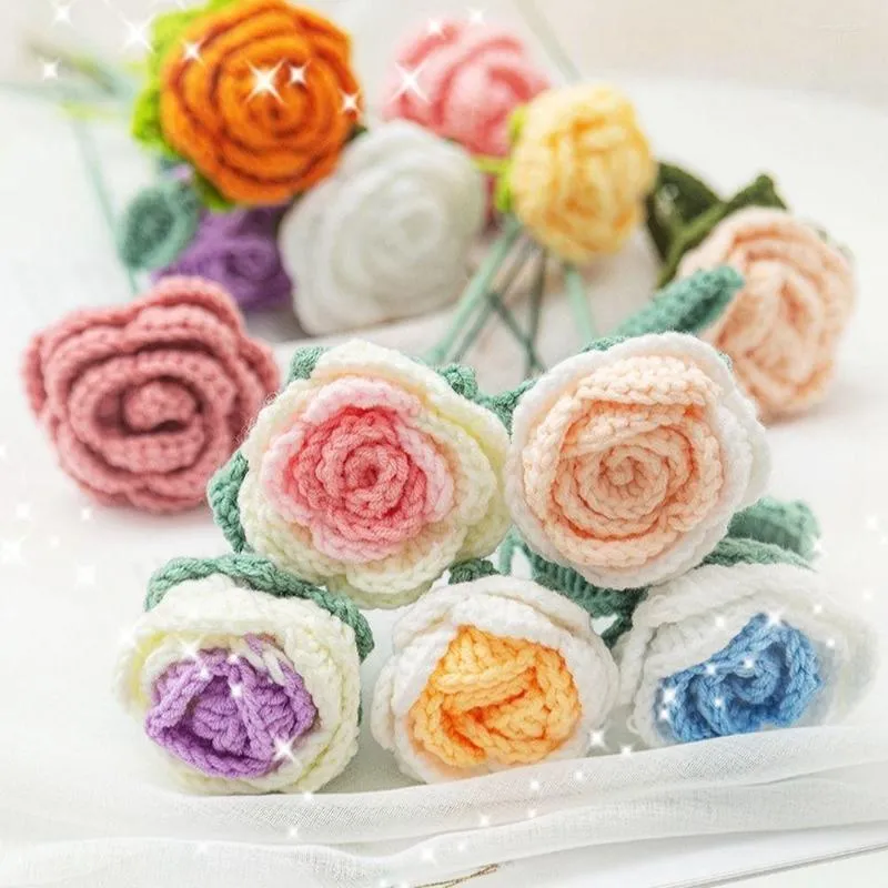 Decorative Flowers High-level Sense Elegant Woven Bouquet DIY Homemade Simulation Knitted Flower Romantic Wedding Creative Decoration Gifts