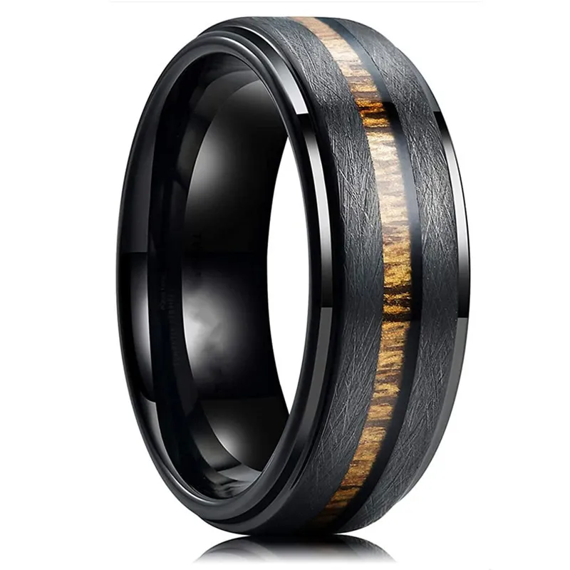 8mm Black Groove & Steel Frosted Surface Rose Gold Tungsten Mens Ring