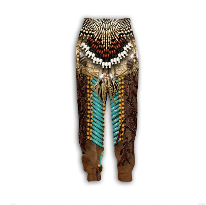 Hip Hop Sportwear Punk Casual Loose Men Cool Print Native Indian Wolf 3d Pantaloni 006