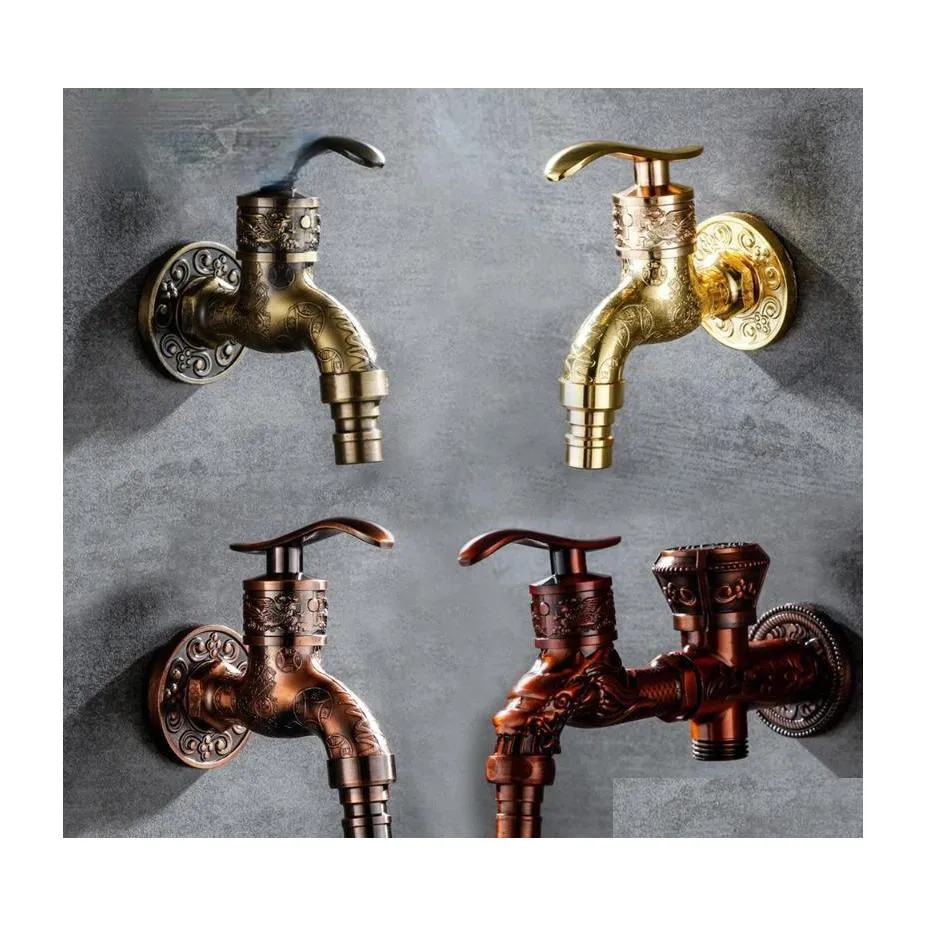 Bathroom Sink Faucets Carved Wall Mount Zinc Alloy Antique Bibcock Garden Wash Basin Faucet Decorative Outdoor Mop Taps Torneira Par Dhvjb