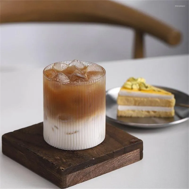 Wine Glasses 300ML Heat-resistant Glass Cup Straight Striped Iced Latte Americano Japanese Vertical Water Milk Coffee Mug