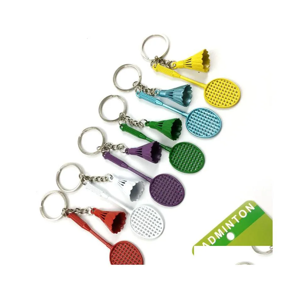 Party Favor Ups Creative Color Badminton Key Chain Pendant Simation Alloy Racket Activity Gifts Small Drop Delivery Home Garden Fest Dhndu