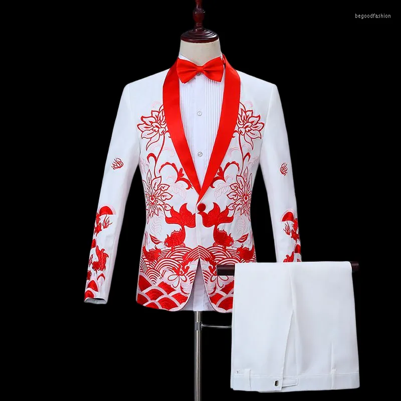 Men's Suits Men Dress Chinese Style Party Stage Wedding Tuxedo Groom Suit Costumes Single Breasted Two Piece Set Performance Sets