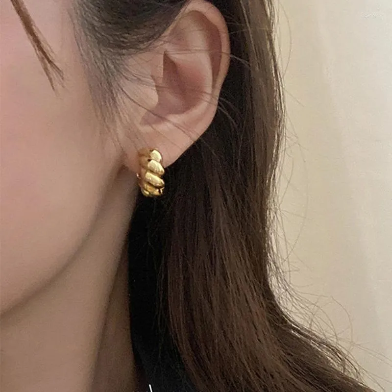 Hoop Earrings Retro Twist Metal Small Hoops Female Korean Simple Temperament Metallic Huggie Circle Year Arrive