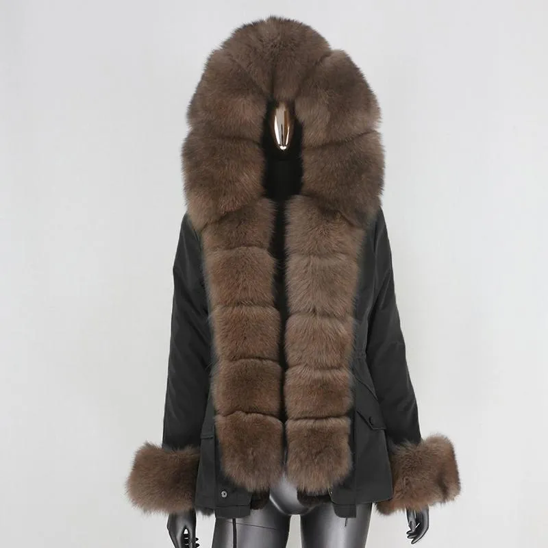 Delle donne Della Pelliccia Del Faux CXFS 2023 di Modo Impermeabile Corto Parka Giacca Invernale Donne Cappotto Reale Naturale Collare Cappuccio Spessa Caldo Staccabile