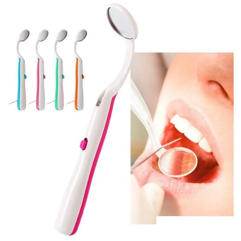 Compact Mirrors Wholesale 1 Pc Bright Durable Dental Mouth Mirror With Led Light Reusable Random Color Oral Health Care Drop Delivery Dhaku