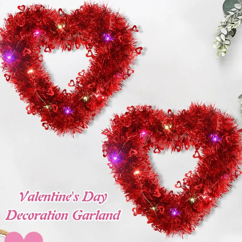 Dekorativa blommor 1m 10 LED -kranshänge Party Ornaments Red Heart Fairy Lights Batteridrivna Engagemang Rekvisita Valentine Day Decoration