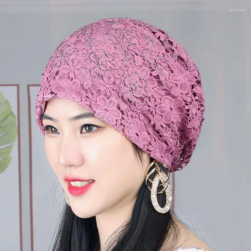 Ubranie etniczne moda kobiety haft haft koronkowy turban kapelusz muzułmańska czapka na głowę kryształowy bonnet hidżab femme muulman gotowy do noszenia wewnętrznego