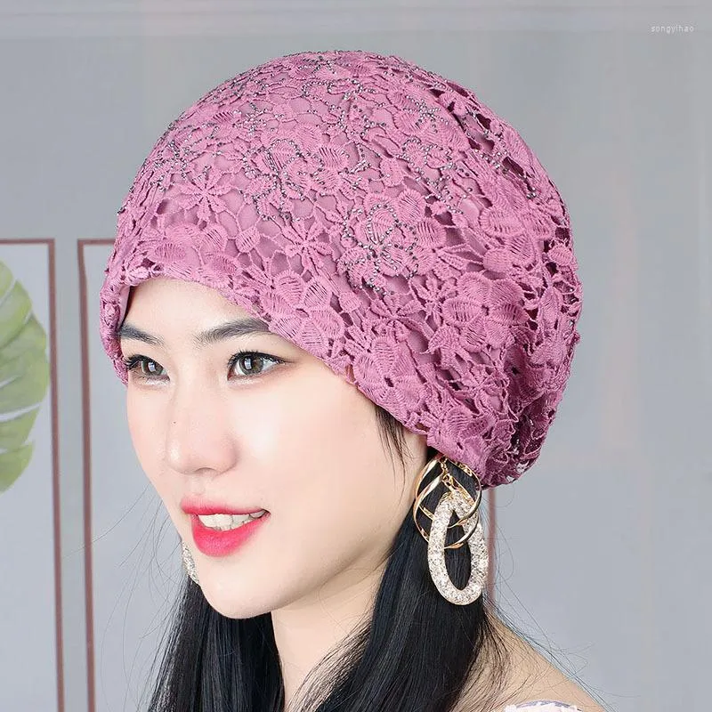 Vêtements ethniques Mode Femmes Broderie Dentelle Turban Chapeau Musulman Headwrap Cap Strass Bonnet Hijab Femme Musulman Prêt À Porter Intérieur