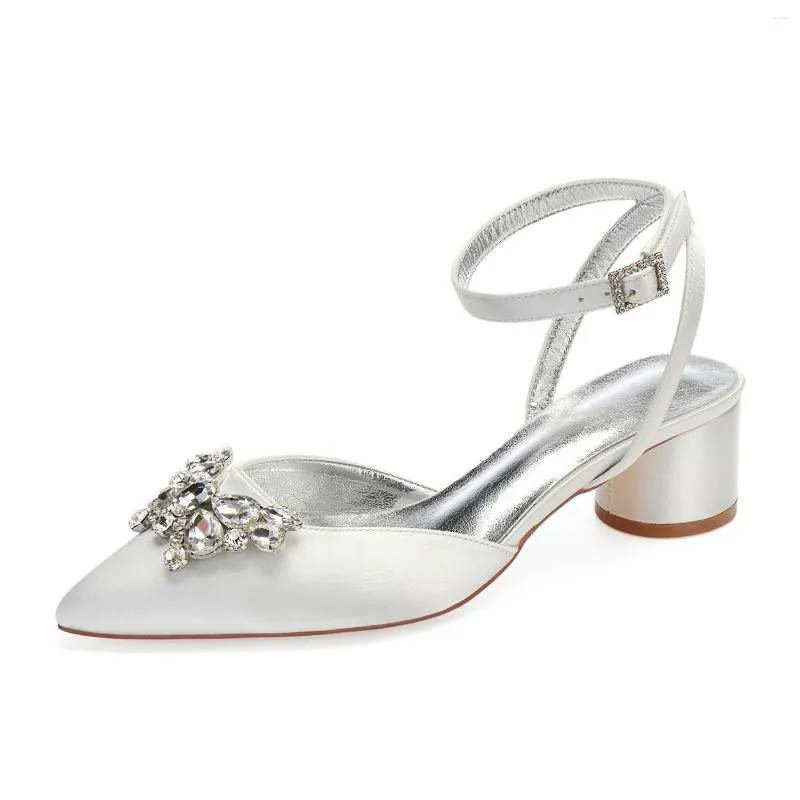 Chaussures rondes 352 Robe de talon Mariage nuptial cristal cristal pointu de la cheville Pumps de bal de balle en satin slingback Hight talons s 5 s