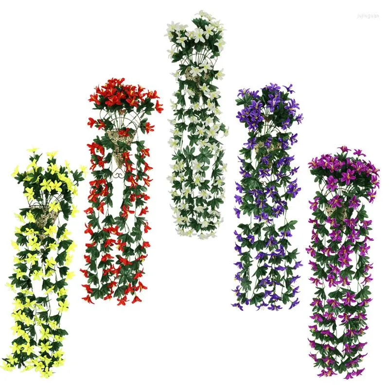 Dekorativa blommor violetta konstgjorda blommor dekoration simulering alla hjärtans dag bröllop vägg hängande korg orkidé falsk