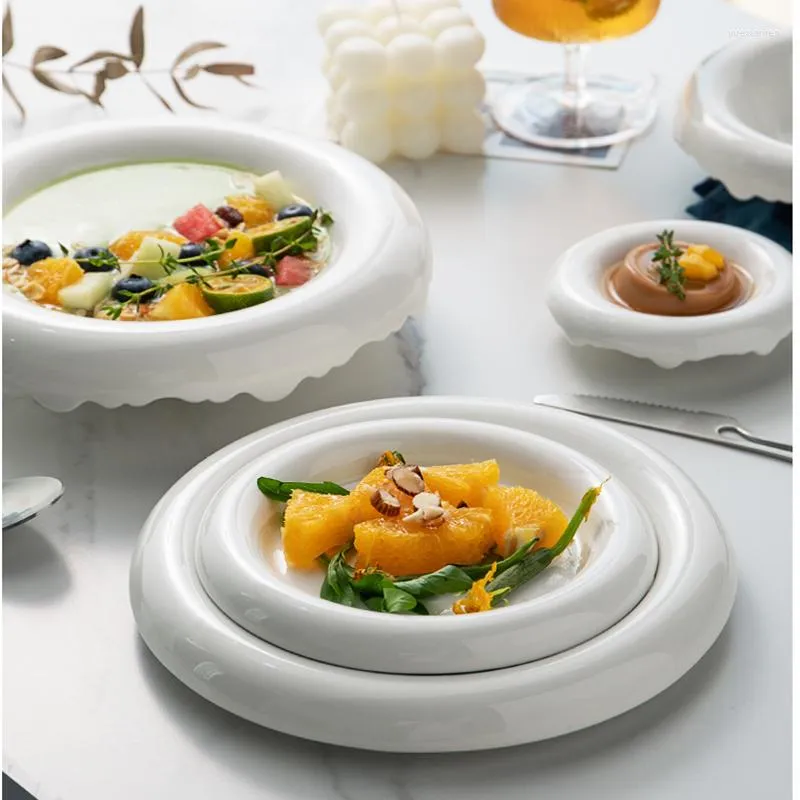 Płytki Kreatywny ceramiczny czysty biały rozbiegłowy miska domowa talerz sałatkowy sałatka owoce śniadaniowe