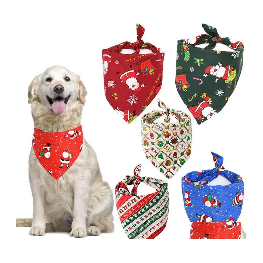 Dog Apparel Christmas Pet Saliva Towel 7 Styles Cotton Triangle Scarf Accessories Wholesale Drop Delivery Home Garden Supplies Dhacs